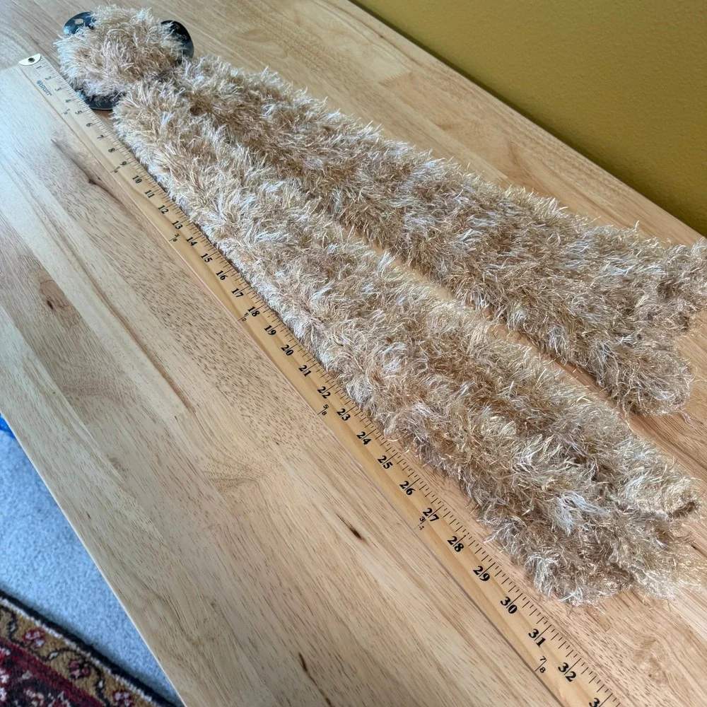 Y2K Fuzzy Fluffy Eyelash Knit Tube Scarf Fairy Whimsy Grunge Tan